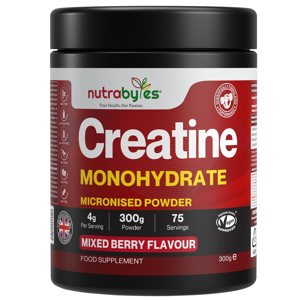 Flavoured Creatine Monohydrate Powder 300g | 75 Servings | Pure Micronised Creatine Powder Supplement | Pre & Post Workout | Muscle Growth, Strength & Recovery | Vegan | Men & Women | Mixed Berry | UK