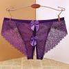 2026 Women's Underwear Seductive Lace with Hollow Back Open Crotch Seductive Bow for Pure Seduction (Purple, L) view 2