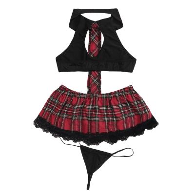 2026 Women's Costume Lingerie Set for Seductive Cosplay with Checked Skirt Outfit (Black, XL)