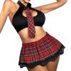 2026 Women's Costume Lingerie Set for Seductive Cosplay with Checked Skirt Outfit (Black, XL) view 3