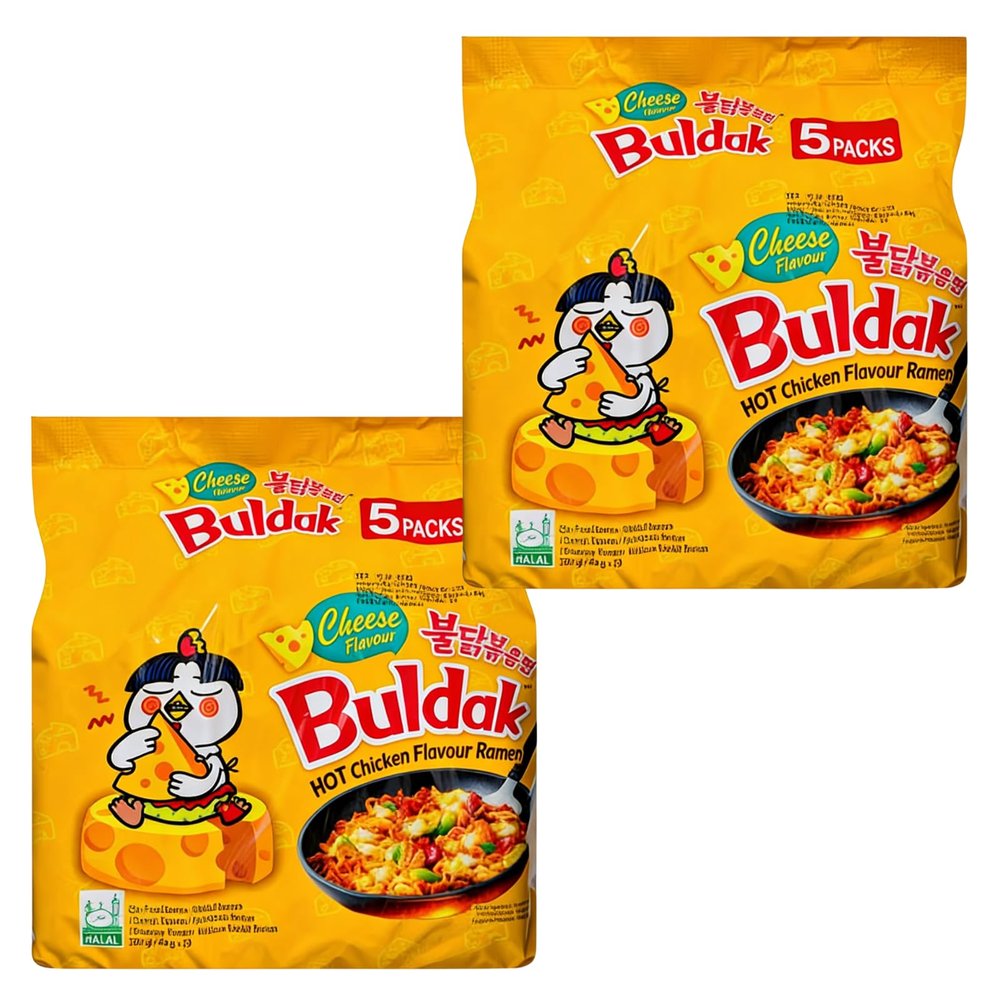Buldak Noodles Hot Chicken Flavor Ramen 10 Pack (140g each) - Ramen Instant NoodlesExcellent for Snack and Soups (Cheese)