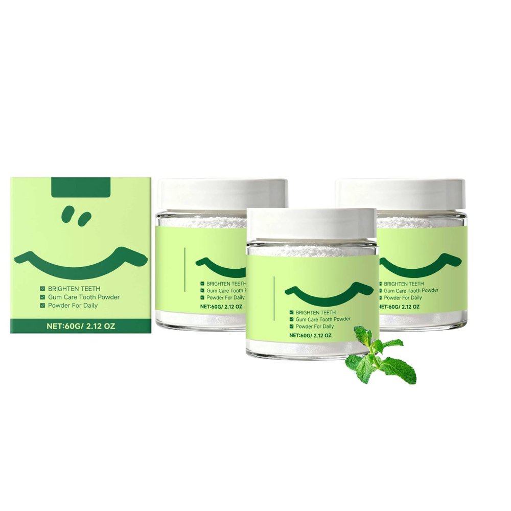 Gum Collagen Powder for Teeth, Strengthening Oral Care Powder, Teeth Whitening Kit That Removes Coffee, Tea, Wine Stains - Mint Flavor, Gum & Enamel Protection Tooth Powder for Daily Use (3Pc)