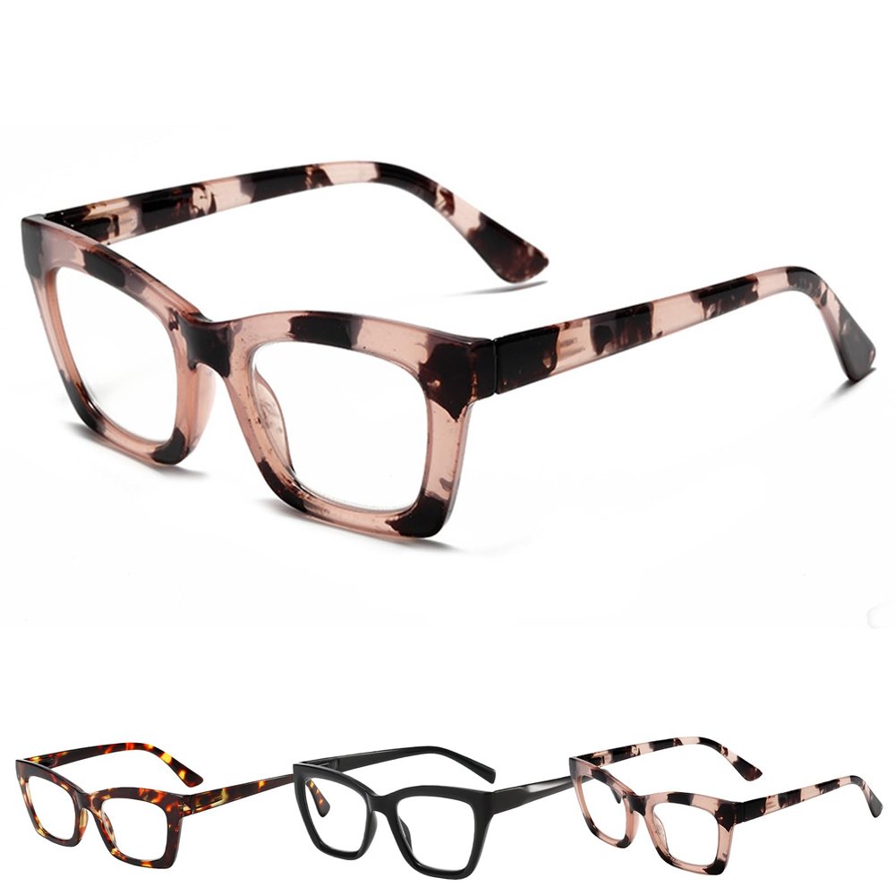 3 Pack Tortoiseshell Reading Glasses, Blue Light Blocking Oversized Square Readers for Women (Amber,3.0x)