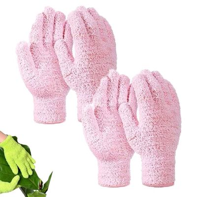 2Pairs Microfiber Gloves With Elastic Cuffs, Dusting Gloves, Reusable Household Cleaning Mitts, Microfiber Auto Household Cleaning Mittens, Washable Dusting Mittens for House Plants Car Blind (Pink)