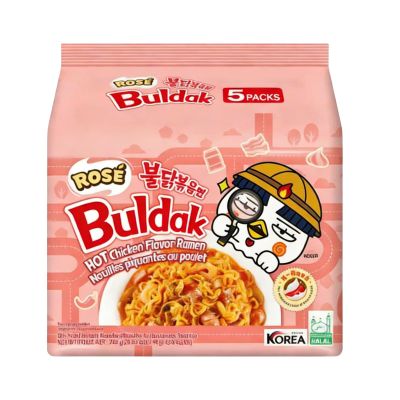 Buldak Noodles Hot Chicken Flavor Ramen 5 Pack - Ramen Instant NoodlesExcellent for Snack and Soups (Rose)