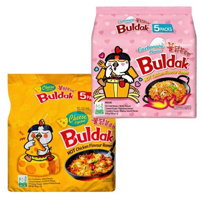 Buldak Noodles Hot Chicken Flavor Ramen 10 Pack - Ramen Instant NoodlesExcellent for Snack and Soups (Carbonara + Cheese)