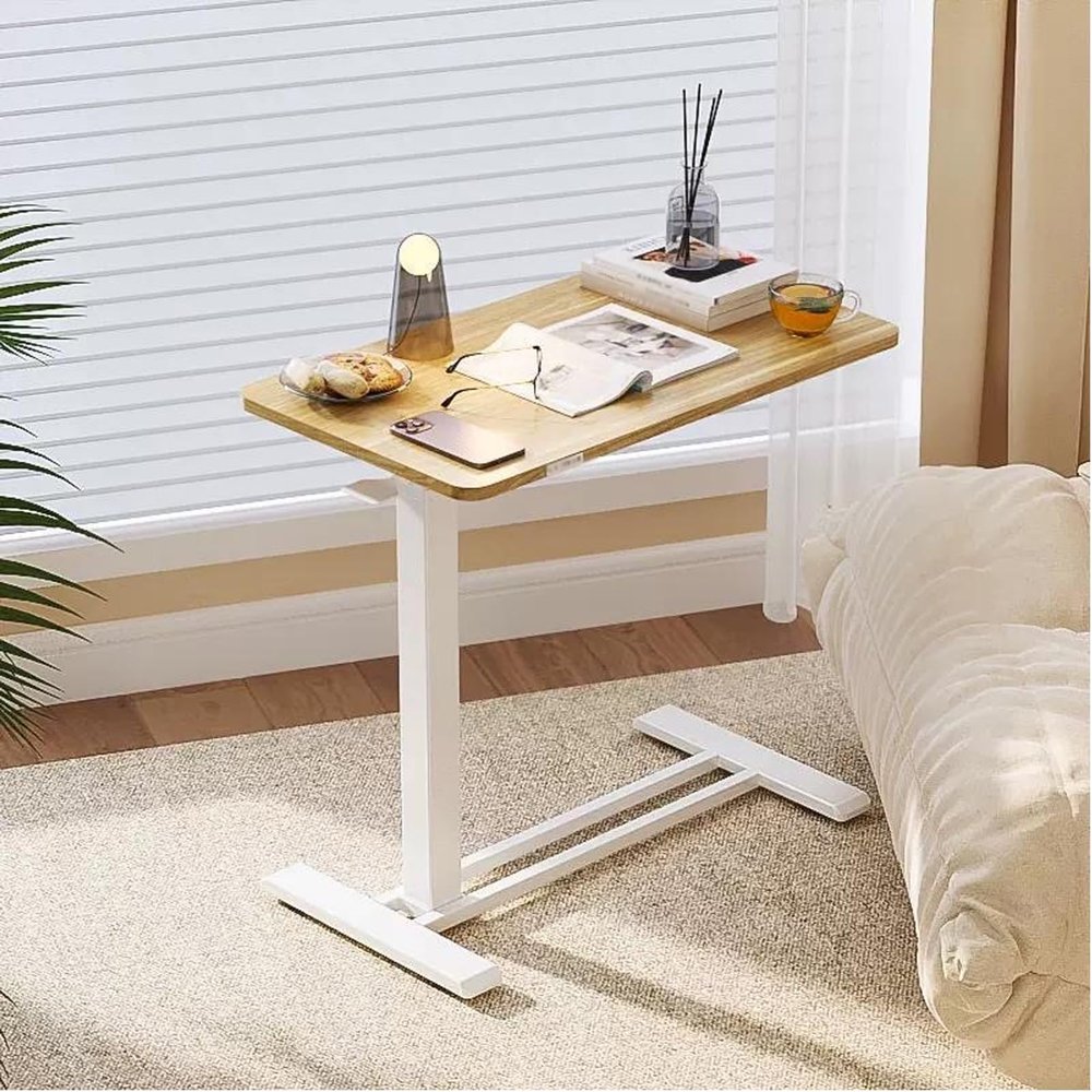 Adjustable Overbed Table with Wheels Mobile Hospital Bedside Desk Portable Laptop Stand for Bedroom Living Room & Hospital Use Yellow Color