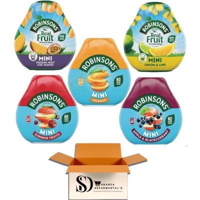 Robinsons Squashd Mini 5 Flavour Pack 1xApple & Blackcurrant, 1xMango & Passion Fruit, 1xOrange,1xSummer Fruit And 1xLemon & Lime No Added Sugar Real Fruit in Every Drop