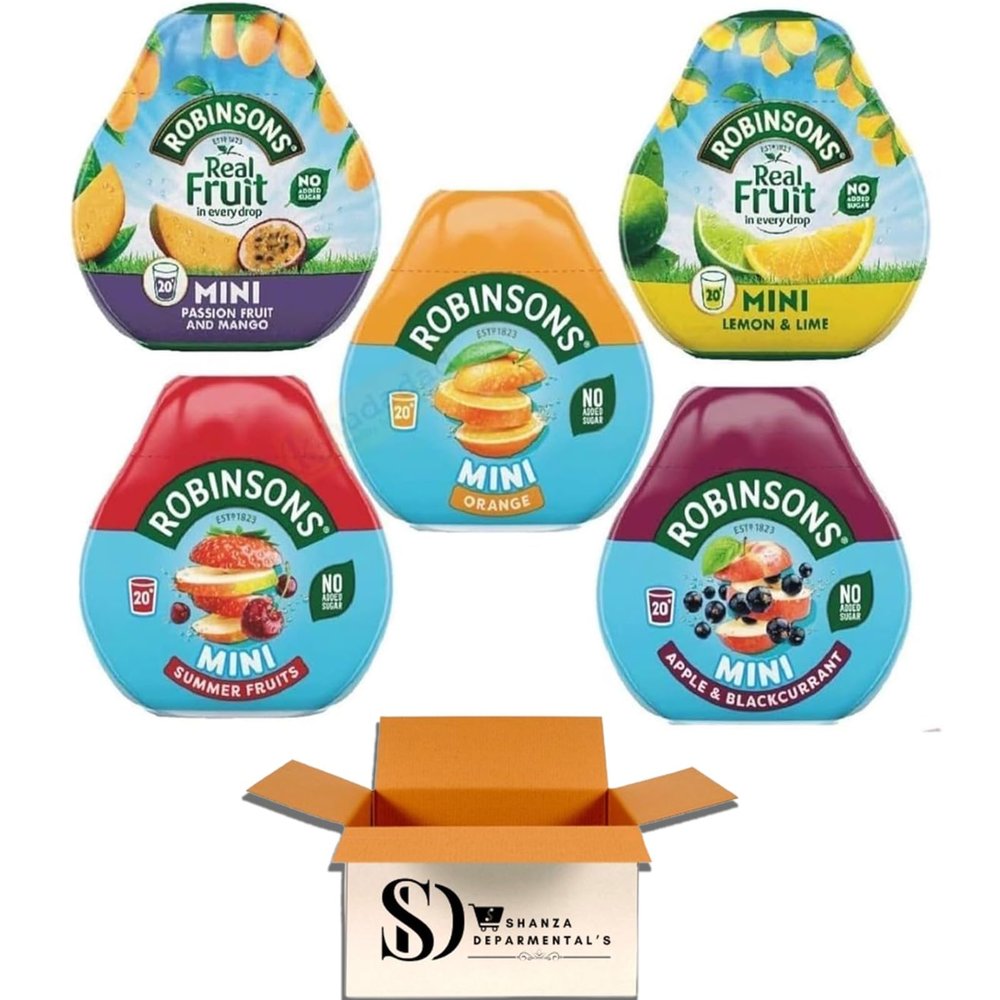 Robinsons Squashd Mini 5 Flavour Pack 1xApple & Blackcurrant, 1xMango & Passion Fruit, 1xOrange,1xSummer Fruit And 1xLemon & Lime No Added Sugar Real Fruit in Every Drop