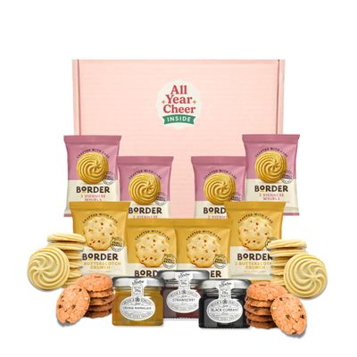 All Year Cheer Biscuit & Jam Gift Box Border Biscuits Selection with Luxury Strawberry, Blackcurrant & Orange Marmalade Letterbox Friendly Gift for Birthdays, Thank You & Occasions