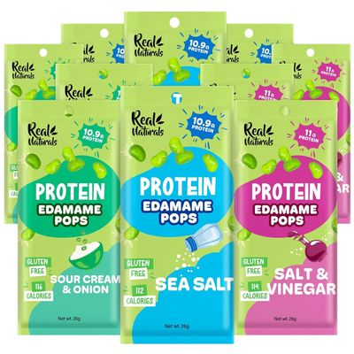 Edamame Beans snack (10x26g Packs) High Protein, High Fibre snack, Variety Pack Sea Salt, Salt & Vinegar, Sour Cream & Onion flavour. Keto snacks, low carb protein snacks vegan gluten free