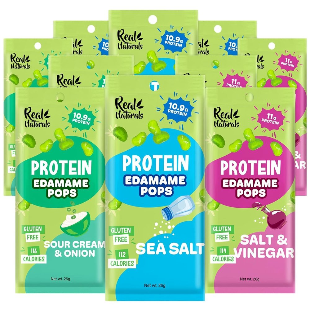 Edamame Beans snack (10x26g Packs) High Protein, High Fibre snack, Variety Pack Sea Salt, Salt & Vinegar, Sour Cream & Onion flavour. Keto snacks, low carb protein snacks vegan gluten free