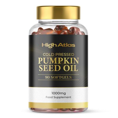 Pumpkin Seed Oil Soft Capsules - 90 Count (3000mg Per Serving) High Potency, Cold Pressed Extra Virgin Softgels (Non-GMO) by HighAtlas