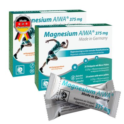 T&D Magnesium Stick Pack 375 mg, No Water, 40 Servings, Easy to Use Powder Sachets, Orange Flavour with Direct Micro-Pellets, Supports Muscle Function and Energy