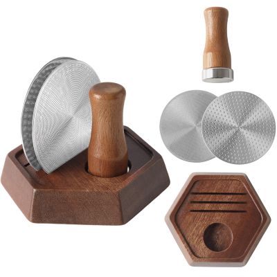 4-Piece 58.5mm Espresso Puck Screen with Stand & Magnetic Wooden Handle
