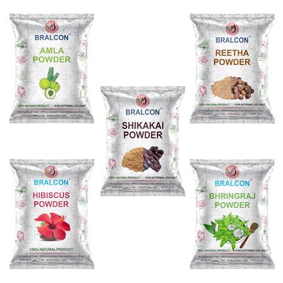 Reetha, Shikakai, Hibiscus, Bhringraj - 100g each (100 X 5 Pack) || Natural Herbal Powder Combo for Hairs || Chemical Free (Pack of 5, 100g each, Total 500 g Pack)