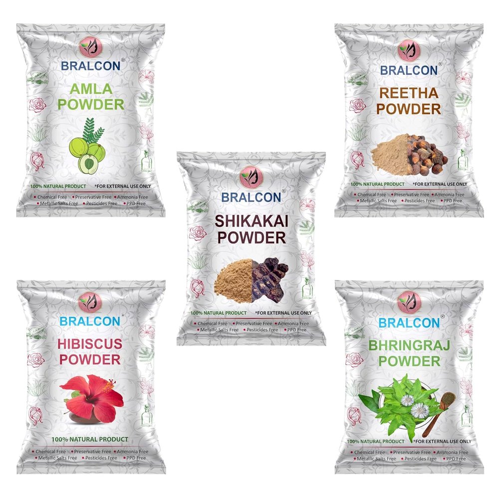 Reetha, Shikakai, Hibiscus, Bhringraj - 100g each (100 X 5 Pack) || Natural Herbal Powder Combo for Hairs || Chemical Free (Pack of 5, 100g each, Total 500 g Pack)