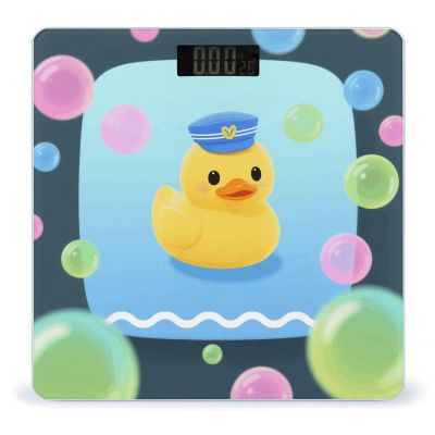 Yellow Duck and Bubble Pattern Scale for Body Weight Sturdy Tempered Glass Weighing Scales with LCD Display Accurate Digital Bathroom Scale Convenient Body Fat Smart Scales Easy Read