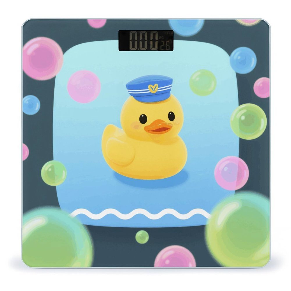 Yellow Duck and Bubble Pattern Scale for Body Weight Sturdy Tempered Glass Weighing Scales with LCD Display Accurate Digital Bathroom Scale Convenient Body Fat Smart Scales Easy Read