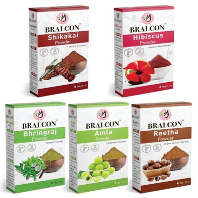 Amla, Reetha, Shikakai, Bhringraj, Hibiscus Combo-500g (100g x 5 Pack)|Amla Reetha Powder, Shikakai, Hibiscus Flower Powder for Hair & Skin Care
