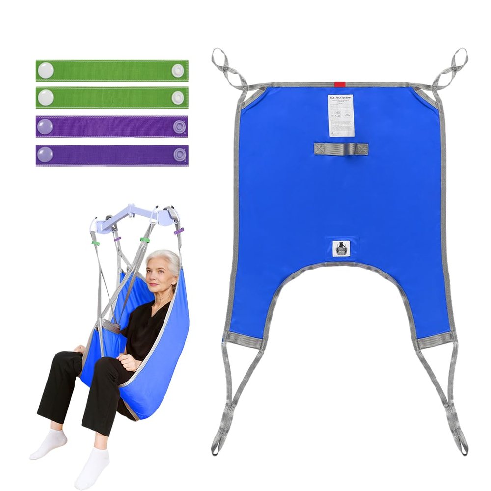 EZ Assistive Patient Lift Divided Leg Sling with Lower Back, Patient Lift Sling for Transfer and Positioning and Lifting, 500lb Weight Capacity (Blue, Large-Pack of 1 pc)