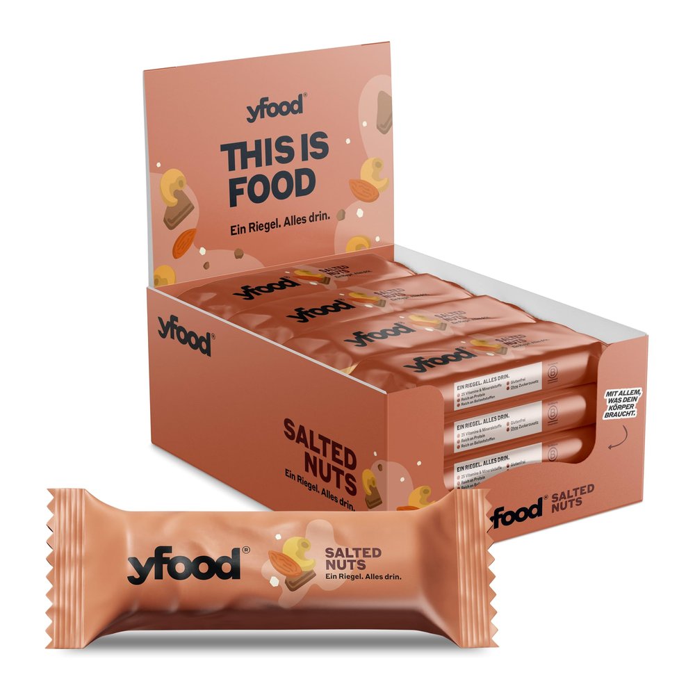 yfood Salted Nuts Bar, easy and delicious meal replacement with 14 g protein & all important nutrients (12 bars)