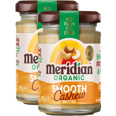 Meridian Organic Smooth Cashew Butter 170g 96% Roasted Cashews, Creamy Texture, No Palm Oil, No Added Sugar or Salt, Vegan, Gluten & Dairy Free, (Pack of 2) from SuperfoodUK