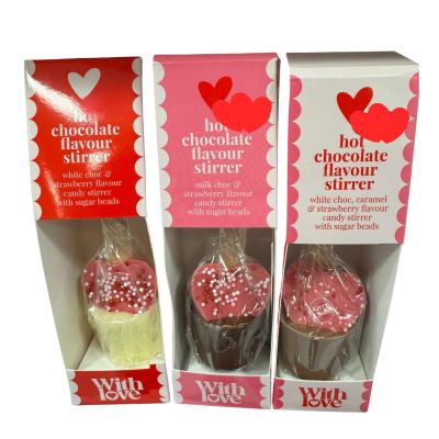 3x Hot Chocolate Stirrers - Heart-Shaped Candy Stirrers with Sugar Beads - Valentines Day Gift for Her or Him, Valentines Gifts for Women & Men