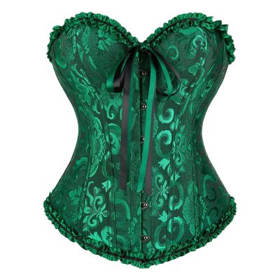 2026 Fancy Dress Costumes Women's Lace Up Satin Overbust Boned Bustier Top Plus Size Bridal Lingerie Body Shaper Gothic Underbust Corset Top Bodysuit, Green, XL