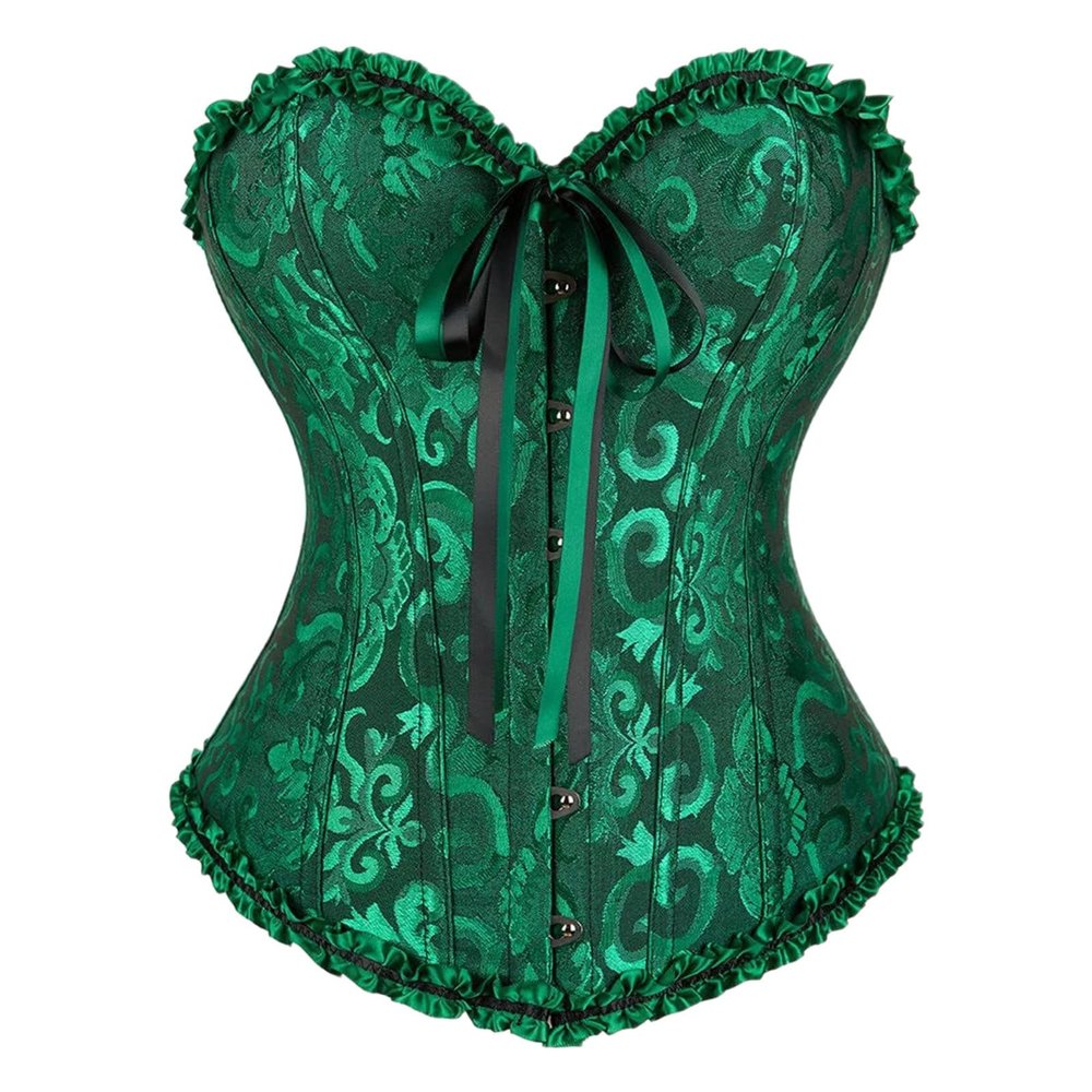 2026 Fancy Dress Costumes Women's Lace Up Satin Overbust Boned Bustier Top Plus Size Bridal Lingerie Body Shaper Gothic Underbust Corset Top Bodysuit, Green, XL
