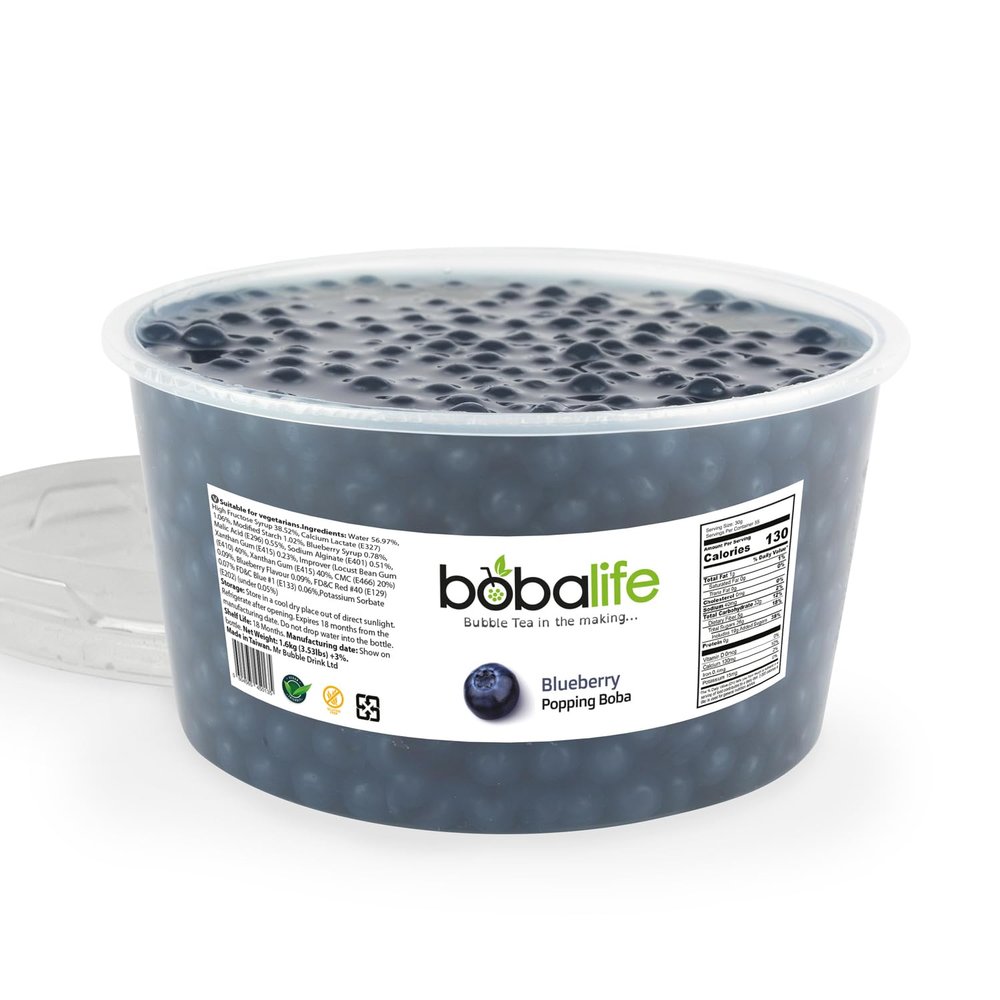 Bobalife Blueberry Popping Boba Pearls 1.6kg Fruit Juice Filled Bubble Tea Pearls, Boba Topping for Drinks, Desserts, Cocktails & Slush Vegan & Gluten Free