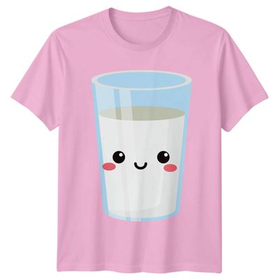 A Glass of Milk Makes Everything T-Shirt Kawaii Dairy Beverage for Him and Her L Light Pink