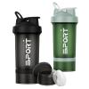 Alaoo Protein Shaker Bottle, 2Pcs Shaker Protein Shakes with Mix Ball Pill Organizer and Storage, Sports Water Bottle for Sports People Fitness Enthusiasts in Gym and Outdoor, Black and Green view 1