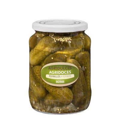 Hacendado Large Sweet and Sour Gherkins, Pickled Whole Cucumbers, 670g Jar, 360g Drained Weight, Pack of 3