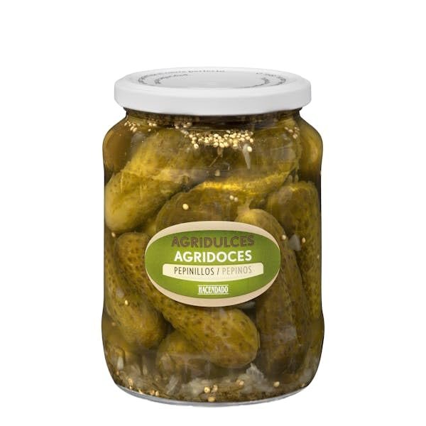 Hacendado Large Sweet and Sour Gherkins, Pickled Whole Cucumbers, 670g Jar, 360g Drained Weight, Pack of 3