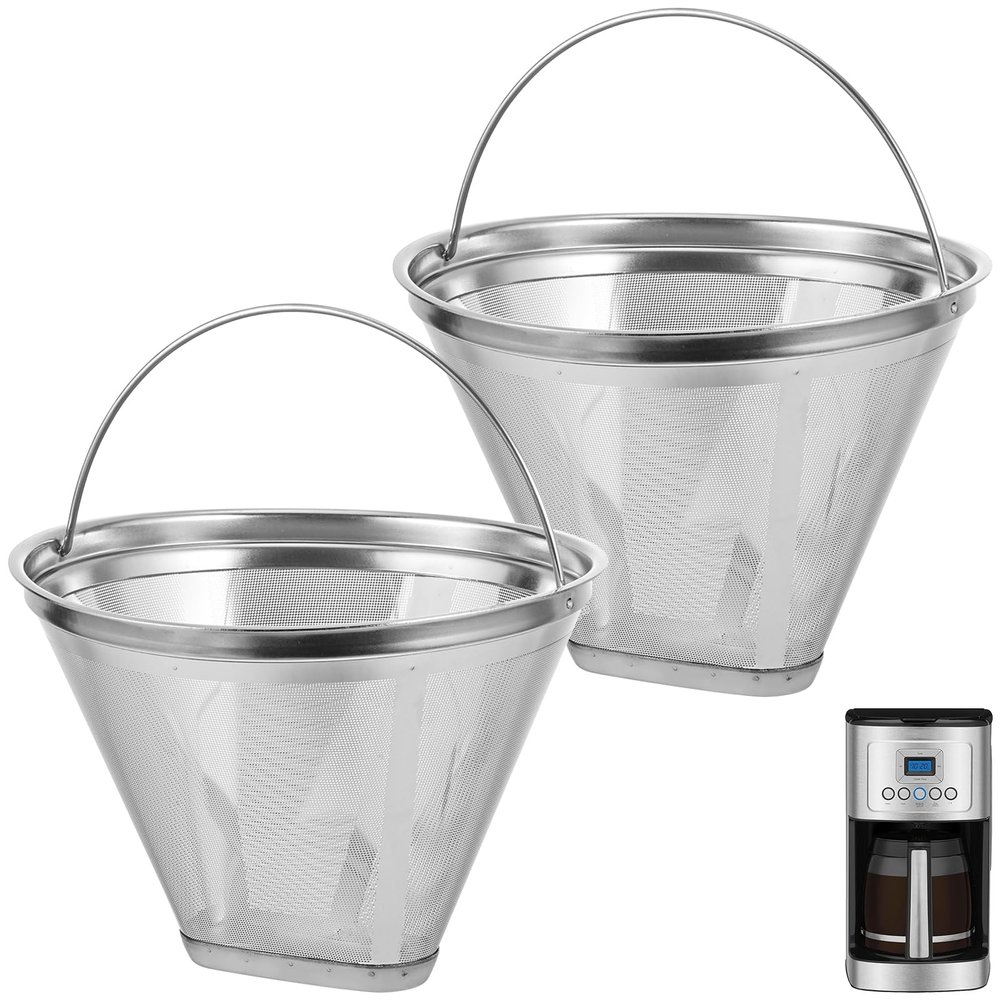 2 Pack Coffee Filter Compatible with Cuisinart Coffee Maker 304 Stainless Steel Permanent Cone Coffee Filters Reusable Cone Filters for Cuisinart DCC 1200P1 3200NAS 3400NAS
