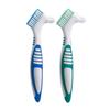 2 Pcs Denture Brush,Double Bristle Head Denture Toothbrush,Soft Bristles Teeth Toothbrush,Comfort Grip Handle Denture Cleaning Brush,for Cleaning False Teeth Mainteance(Green,Blue) view 1