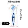 2 Pcs Denture Brush,Double Bristle Head Denture Toothbrush,Soft Bristles Teeth Toothbrush,Comfort Grip Handle Denture Cleaning Brush,for Cleaning False Teeth Mainteance(Green,Blue) view 2