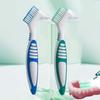 2 Pcs Denture Brush,Double Bristle Head Denture Toothbrush,Soft Bristles Teeth Toothbrush,Comfort Grip Handle Denture Cleaning Brush,for Cleaning False Teeth Mainteance(Green,Blue) view 3