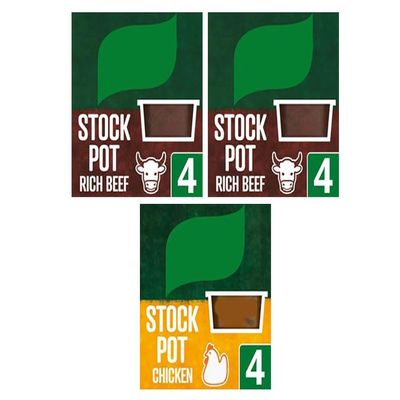 Stock Pot Chicken and Rich Beef Variety Pack, Gluten-Free, 4 Pots Each Flavor, 28g per Pot, Pack of 3