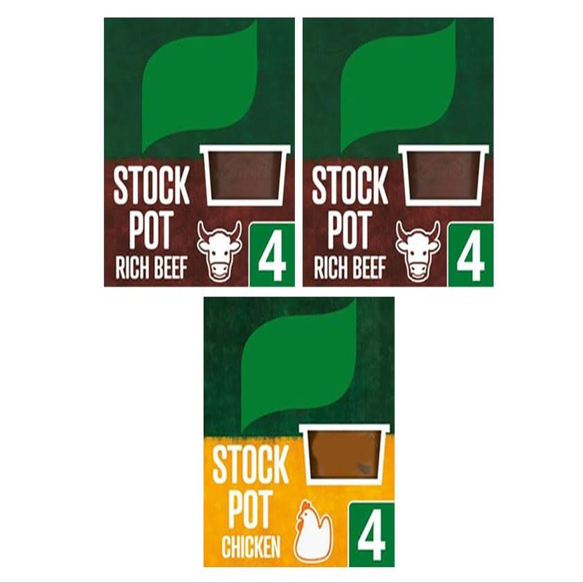 Stock Pot Chicken and Rich Beef Variety Pack, Gluten-Free, 4 Pots Each Flavor, 28g per Pot, Pack of 3