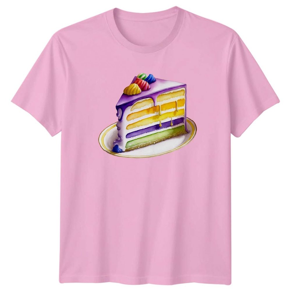Sassy Souls Colorful Layer Cake Slice Dessert Illustration T-Shirt Cake Lover Baking Food Drink Birthday Gift for Him and Her S Light Pink