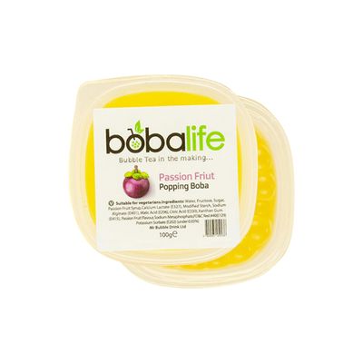 Bobalife Passion Fruit Popping Boba Pearls 100g Fruit Juice Filled Bubble Tea Pearls, Boba Topping for Drinks, Desserts & Cocktails Vegan & Gluten Free