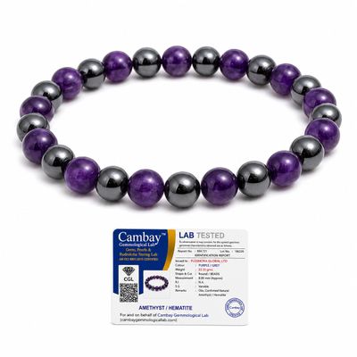 FLEXXORA GLOBAL Inner Calm & Stability Crystal Bracelet, Healing with Hematite & Amethyst, Includes Authenticity Certiticate.