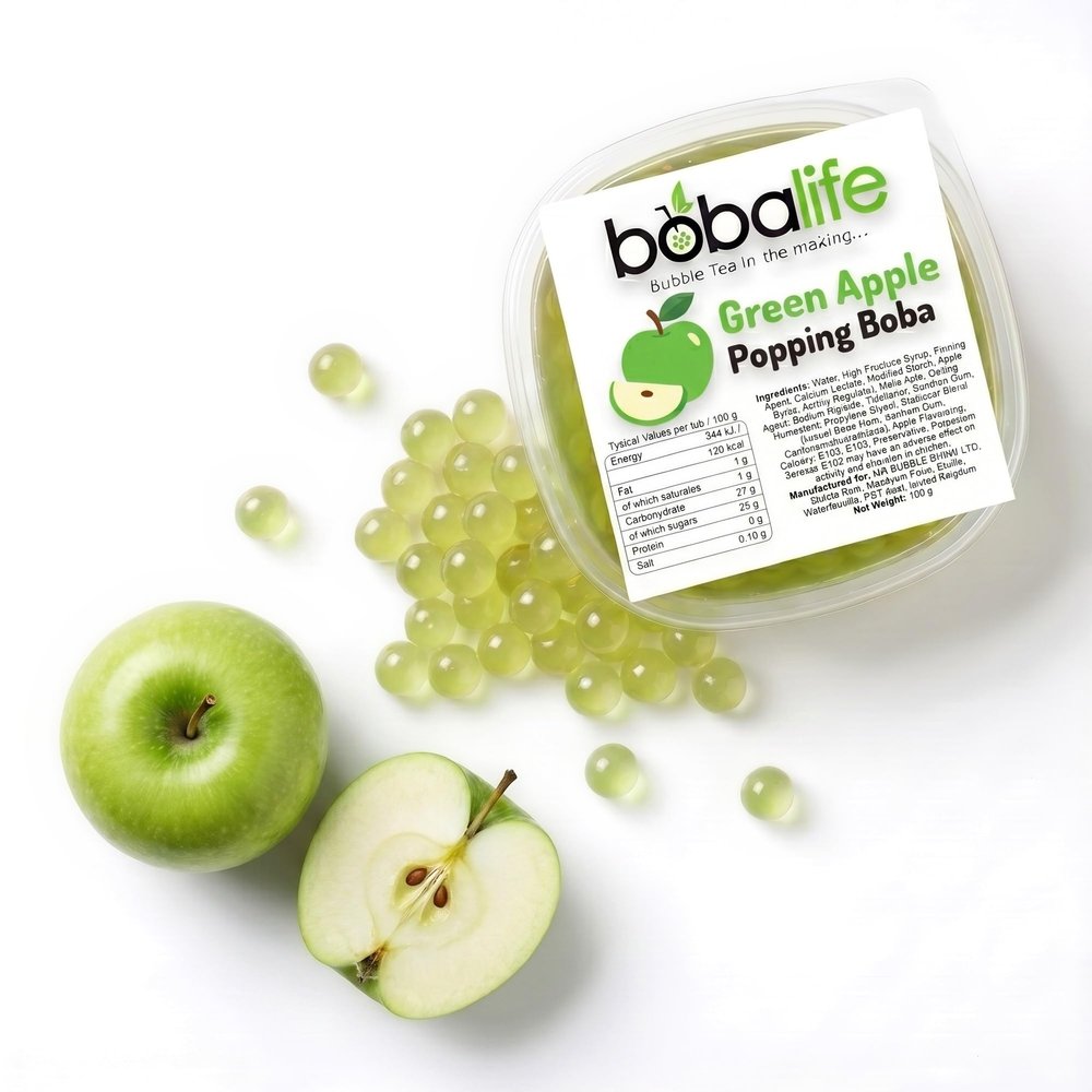 Bobalife Green Apple Popping Boba Pearls 100g Fruit Juice Filled Bubble Tea Pearls, Boba Topping for Drinks, Desserts & Cocktails Vegan & Gluten Free