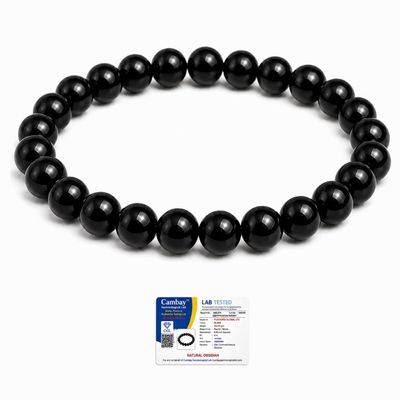 Black Obsidian Bracelet for Protection & Grounding Natural Crystal Bead Bracelet, Spiritual Energy Stone Jewellery, Stretch Fit Unisex Gemstone Bracelet, Includes Authenticity Certiticate