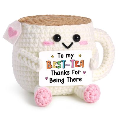 Juratar Friendship Gifts for Women, Handmade Best-Tea Crochet Tea with Pun Card, Best Friend Gift for Woman BFF Bestie, Long Distance Thank You Present for Best Friends Sister