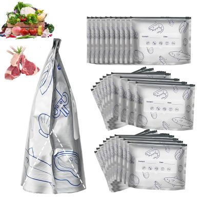 10Pcs Aluminium Foil Bags, 3 Sizes Reusable Aluminum Foil Sealable Storage Bags, Stand Up Foil Bag with Zip Lock & Labels, Aluminum Foil Bags for Food, Vegetable Fruit Meat (3pcs)