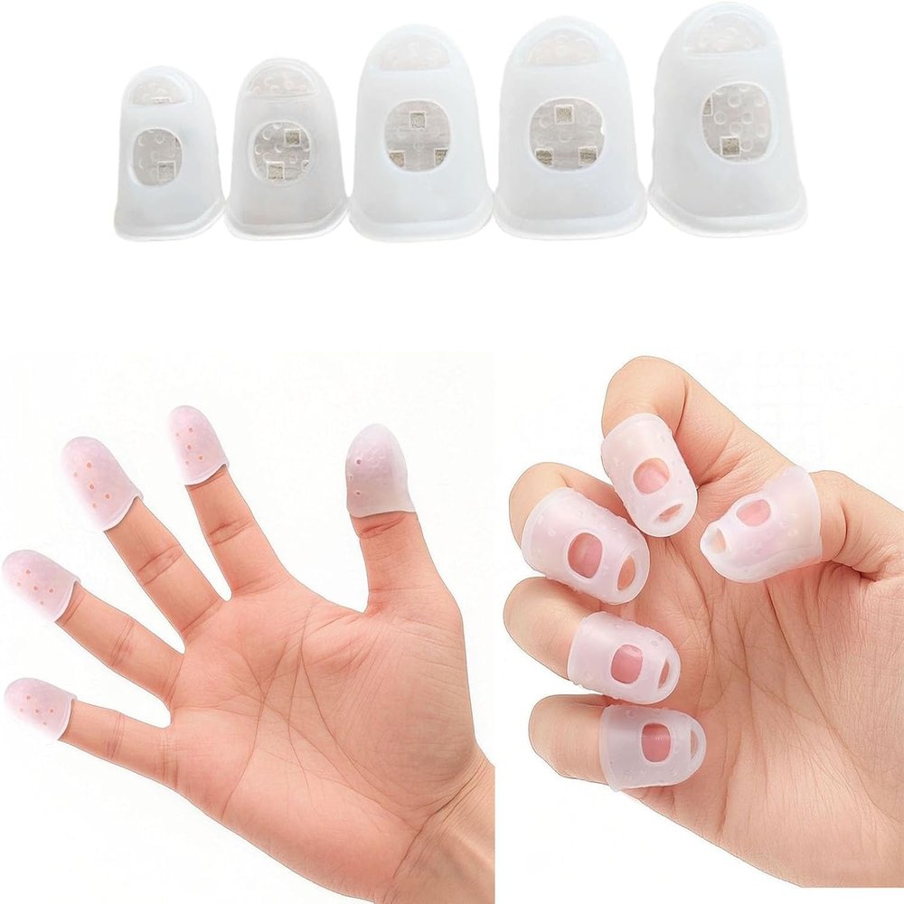 10PCS Silicone Finger Cots,Silicone Nail stopper,Reusable Protectors,Guitar Finger Cot for Pain-Free Strumming,Non-Slip FFinger Caps,Tips Protectors (10 PCS, L)