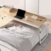 Adjustable Over Bed Table with Wheels - Height Adjustable Overbed Table for Twin/Full/Queen/King Size Beds - Black Rolling Hospital Bed Tray (Wood) view 1